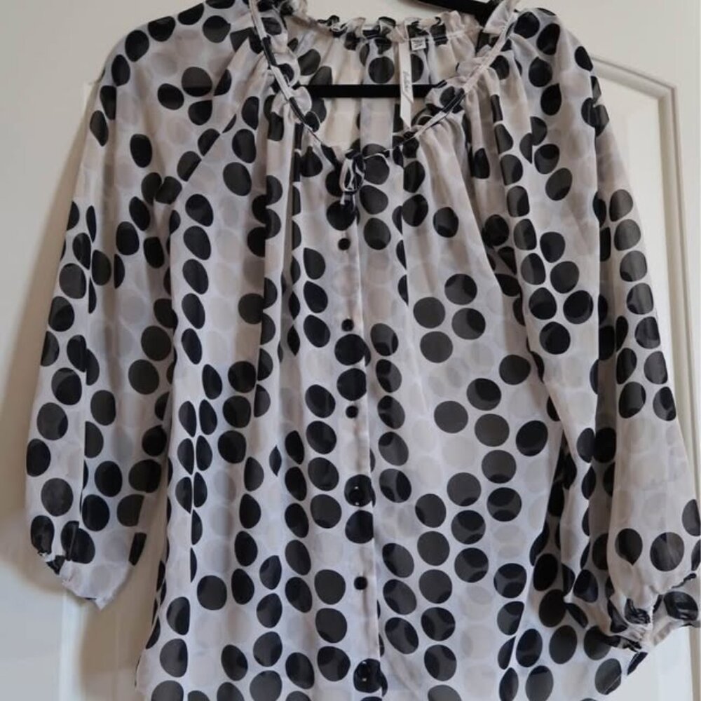 Bellatrix Black and White Polka Dot Sheer Top, Sz SP